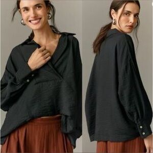 Anthropologie Dylon Long Sleeve Popover Top Wide Placket Blouse Small